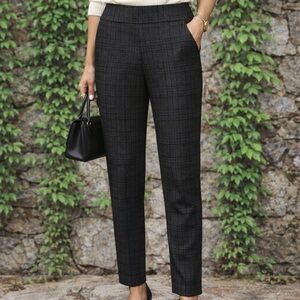 DALIA Brown and Gray Plaid Ponte Four-Way Stretch Pants, S